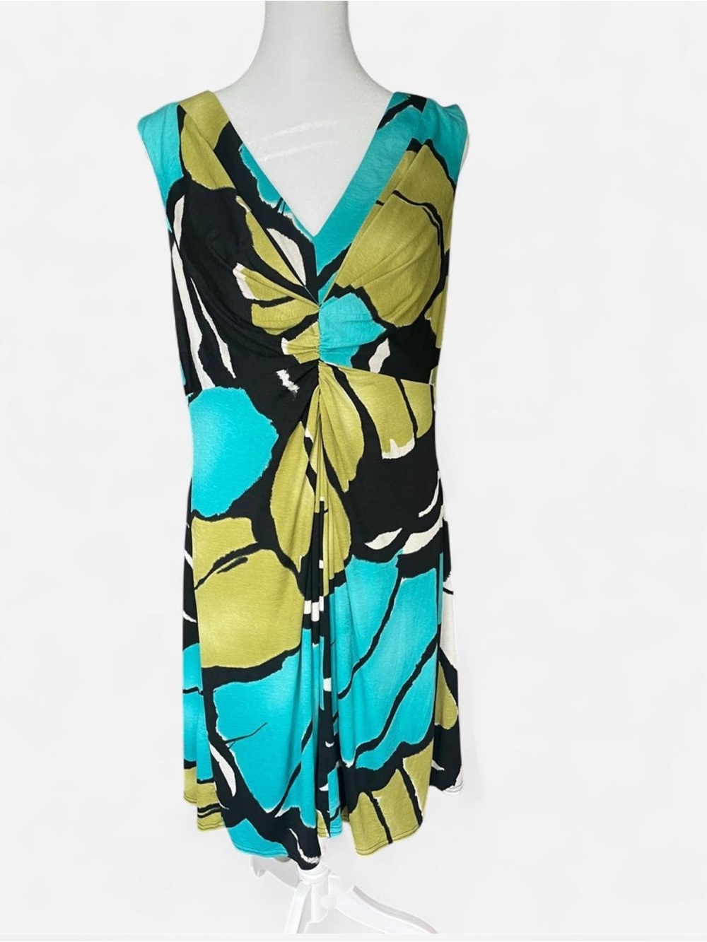 Joseph Ribkoff Teal, Olive & Black V-Neck Twist-Front Dress